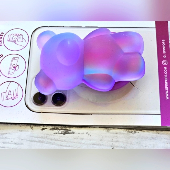 Spinpop Fidget Purple Pink Matte Teddy Gummy Bear Popsocket Shine Shifting - Picture 4 of 9